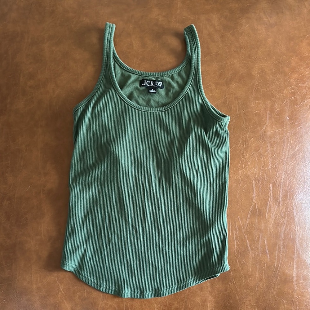 J. Crew Green Fitted Ribbed Tank Top with built in bra
